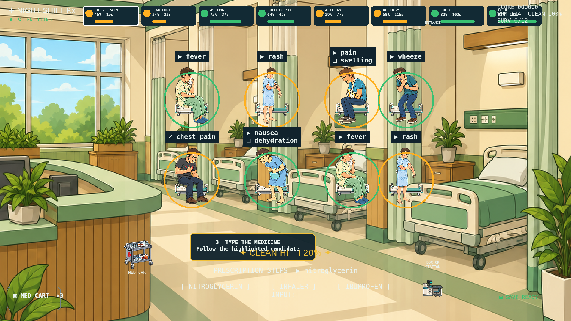 Night Shift RX: Typing resumes treatment without a new selection.